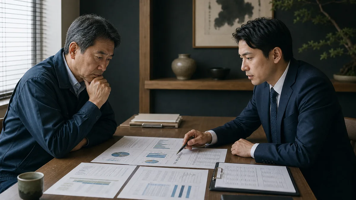「うちは売れない」は思い込み？廃業を考える前に知っておきたい、赤字・債務超過企業のM&A売却術について、契約・財務・業務資料を確認する経営者と担当者