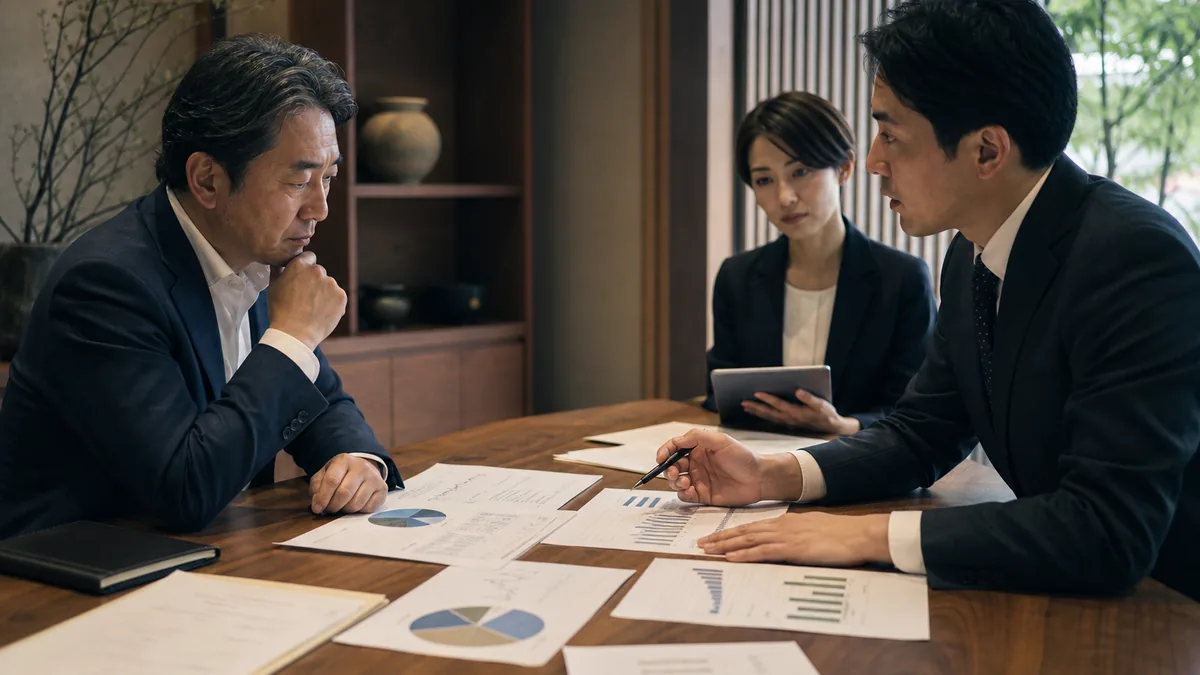 中小企業M&Aのメリット・デメリット完全版｜売り手・買い手それぞれの「得」と「リスク」について、契約・財務・業務資料を確認する経営者と担当者