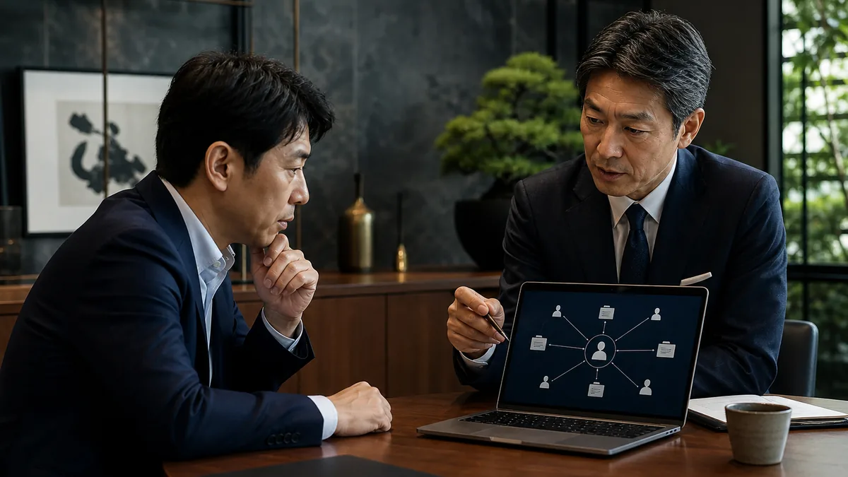 M&Aの買い手を探す5つの経路｜費用と情報の広がり方で選ぶについて、契約・財務・業務資料を確認する経営者と担当者