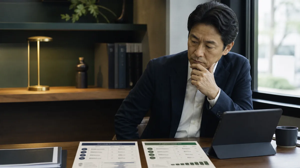M&A仲介会社とプラットフォームはどっちが得？手数料と向き不向きを比較について、契約・財務・業務資料を確認する経営者と担当者