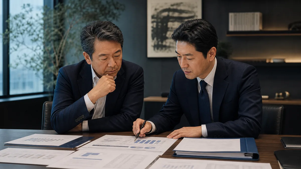M&Aの出口戦略（Exit）｜IPO・バイアウト・MBOと売却後の進み方について、契約・財務・業務資料を確認する経営者と担当者