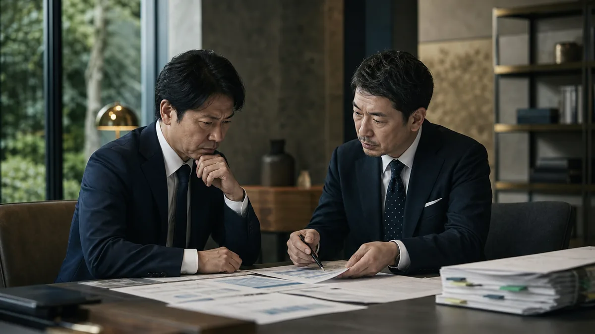 M&A詐欺の手口「保証は後で外す」｜資産だけ抜かれて借金が残る流れについて、契約・財務・業務資料を確認する経営者と担当者