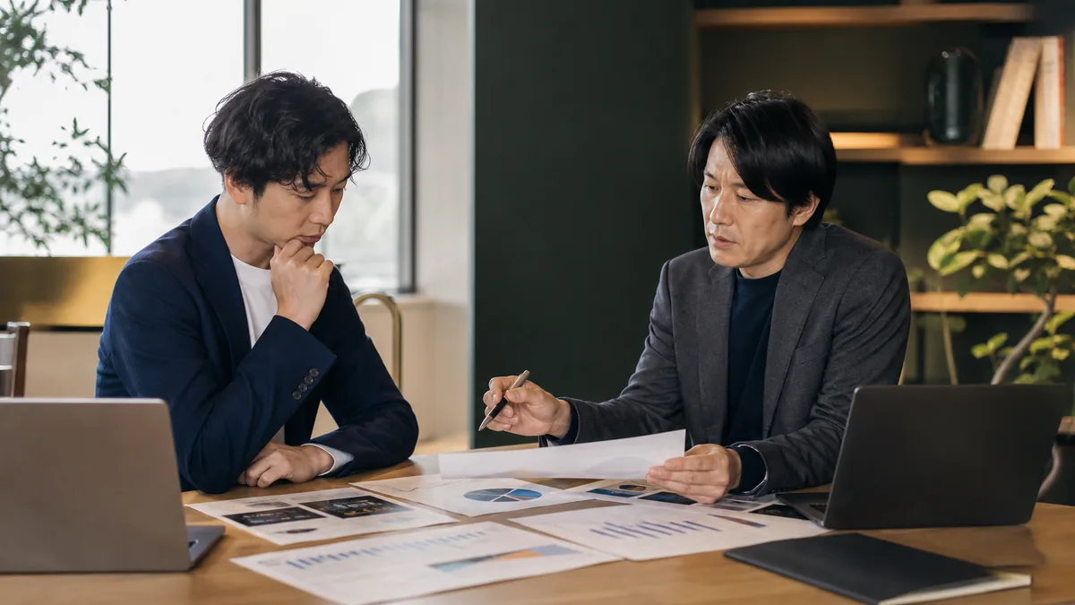 サイト売買（サイトM&A）のコツと注意点を徹底解説｜失敗しない「Web事業譲渡」の進め方について、契約・財務・業務資料を確認する経営者と担当者