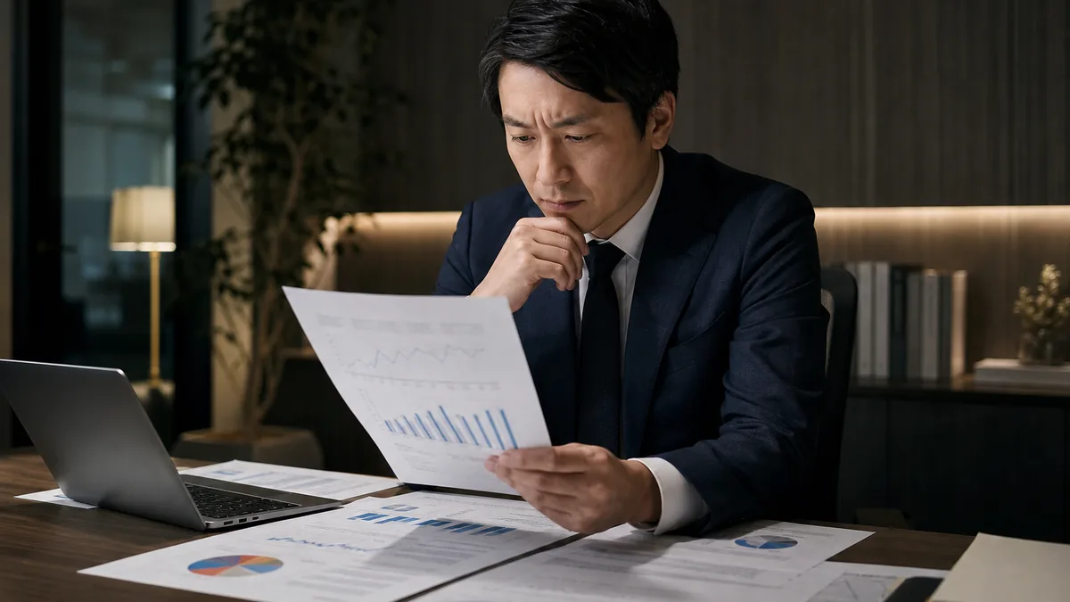 サイト売買で「大失敗」する人の共通点5選｜リスクを最小限に抑えるリスクマネジメント術について、契約・財務・業務資料を確認する経営者と担当者