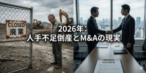 【2026年最新】建設・運送業で急増する「人手不足倒産」。廃業ラッシュの中でM&Aを選び「生き残る会社」の条件とは - M&A攻略ガイド